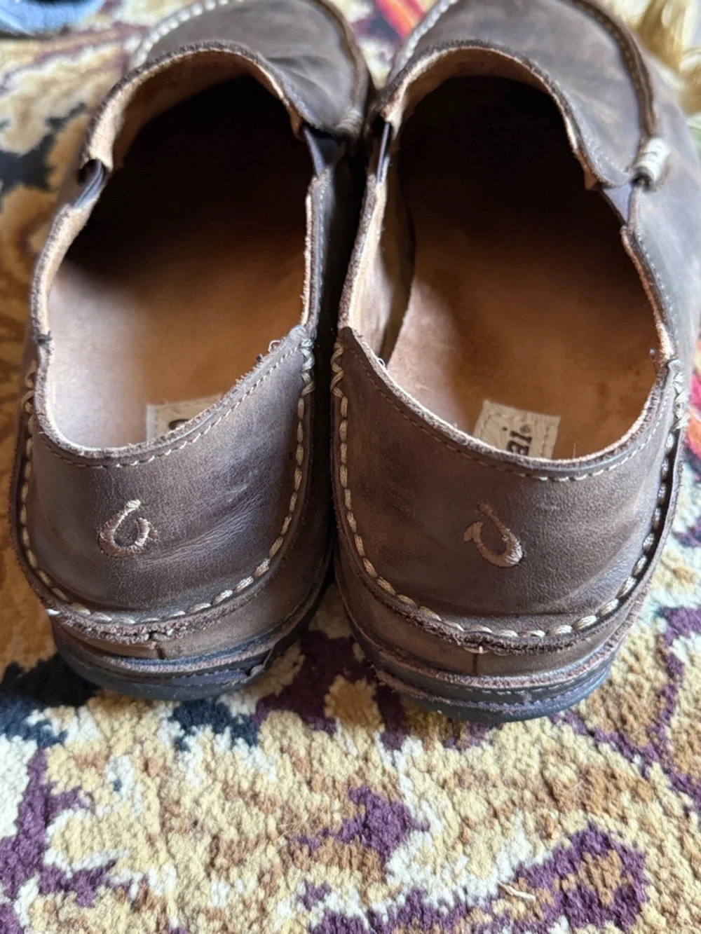 OluKai Moloa Dark Wood Men’s Leather Slip on Shoes Size 8.5